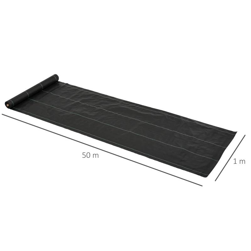 Outsunny anti-onkruiddoek slijtvaste onkruidbarrière afscheidingstape doek scheurvast bodembedekker 100 g/m² ondervloerdoek met groene scheidingswanden waterdoorlatend PP-kunststof zwart 50 x 1 m