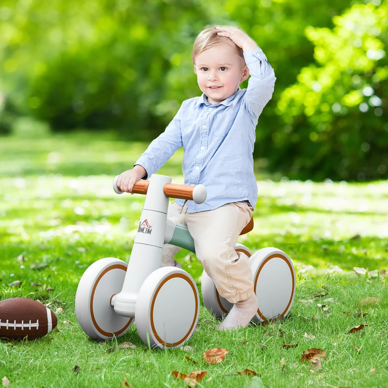 HOMCOM loopfiets voor kinderen loopfiets 12-36 maanden met slijtvaste TPU wielen eerste fiets voertuig cadeaus voor jongens/meisjes peuterspeelgoed PP TPR bruin + groen 60 x 24 x 37 cm