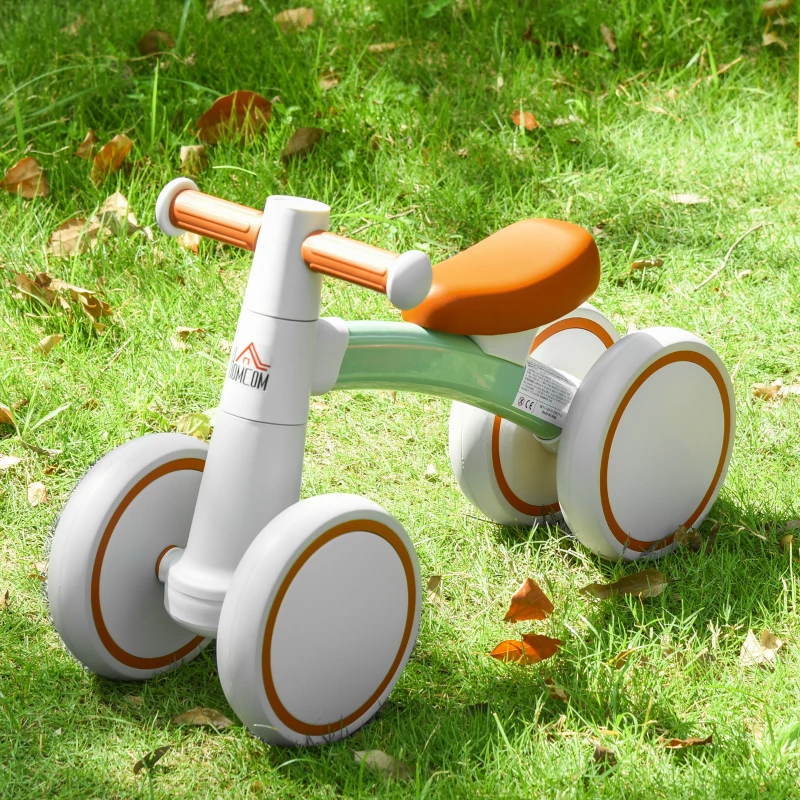 HOMCOM loopfiets voor kinderen loopfiets 12-36 maanden met slijtvaste TPU wielen eerste fiets voertuig cadeaus voor jongens/meisjes peuterspeelgoed PP TPR bruin + groen 60 x 24 x 37 cm
