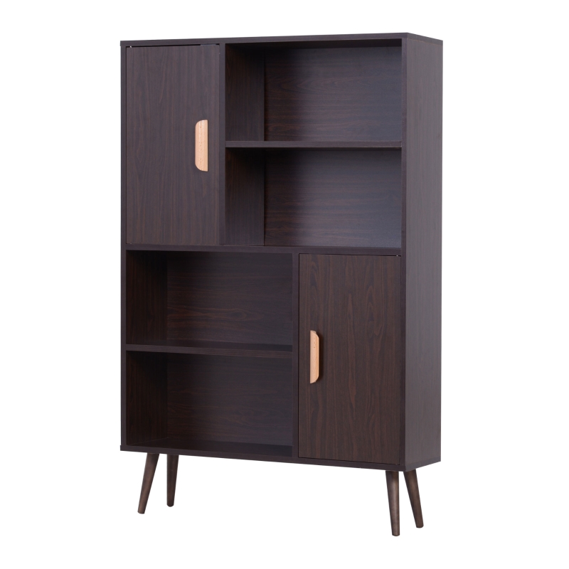 HOMCOM Kommode mit 2 Türen 5 Fächern Nussbaum 80 cm x 23,5 cm x 123 cm