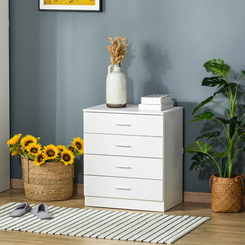 HOMCOM Chest of Drawers, 4 Drawers Storage Cabinet with Metal Rails, Anti-Tip for Playroom, Nursery Room, Hallway, etc