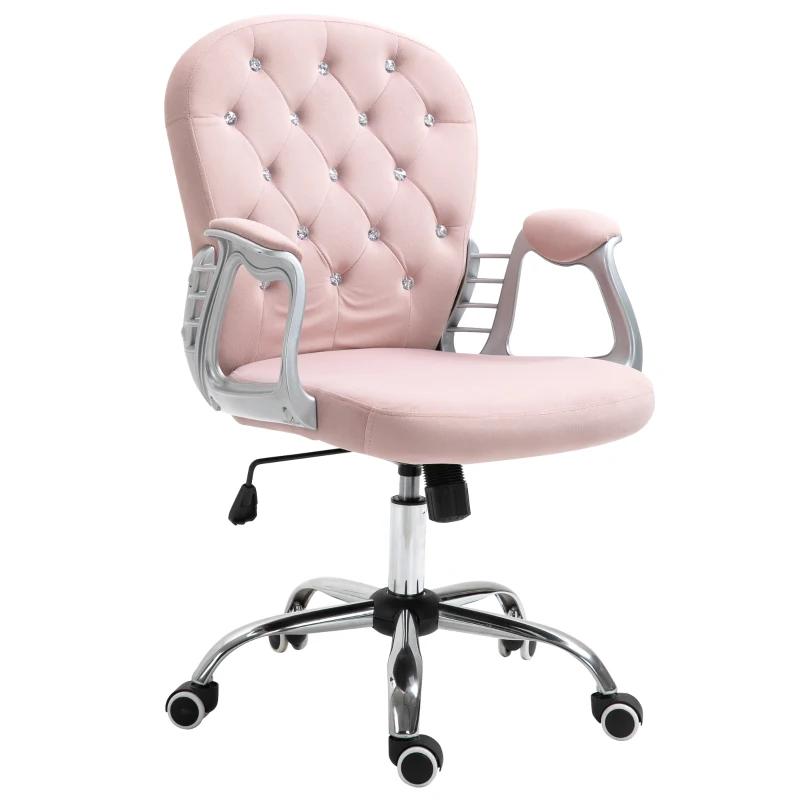 Vinsetto Office Chair Luxury Velour Diamante Tufted Padded Ergonomic 360° Swivel Pink
