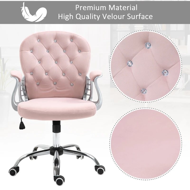 Vinsetto Office Chair Luxury Velour Diamante Tufted Padded Ergonomic 360° Swivel Pink