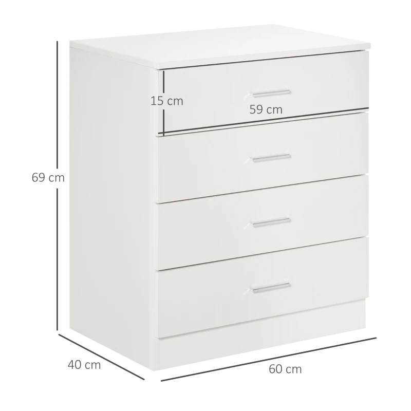 HOMCOM Chest of Drawers, 4 Drawers Storage Cabinet with Metal Rails, Anti-Tip for Playroom, Nursery Room, Hallway, etc