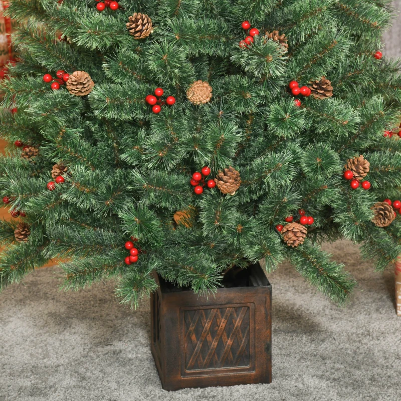HOMCOM kunstkerstboom 1,8 m kerstboom met pot en decoratie PVC metaal groen 90 x 90 x 180 cm