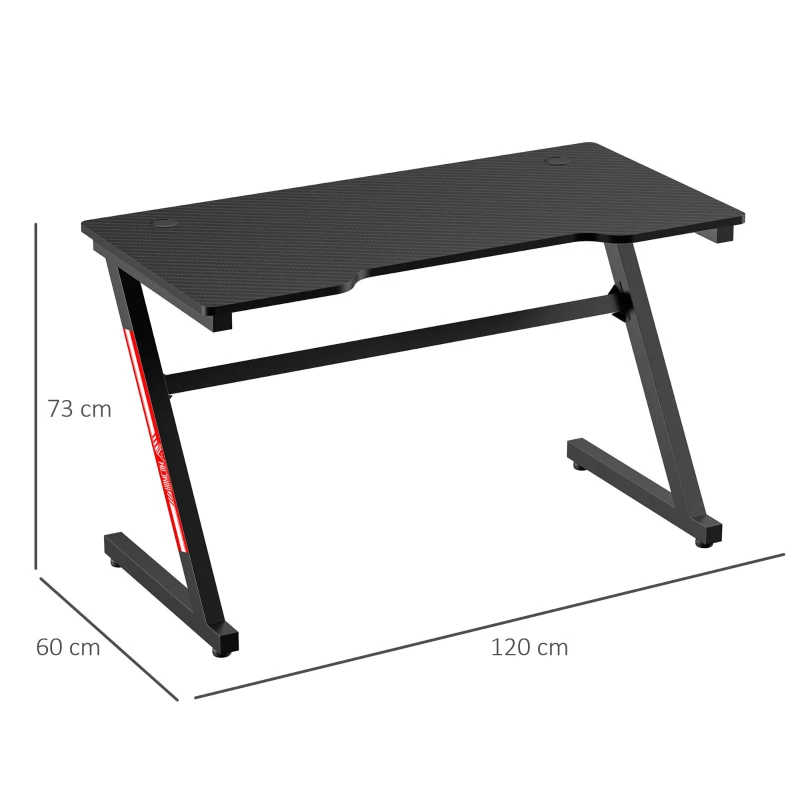 HOMCOM Small Gaming Desk, 1.2m Z-Shaped Racing Style Home Office Computer Table with 2 Cable Managements Black