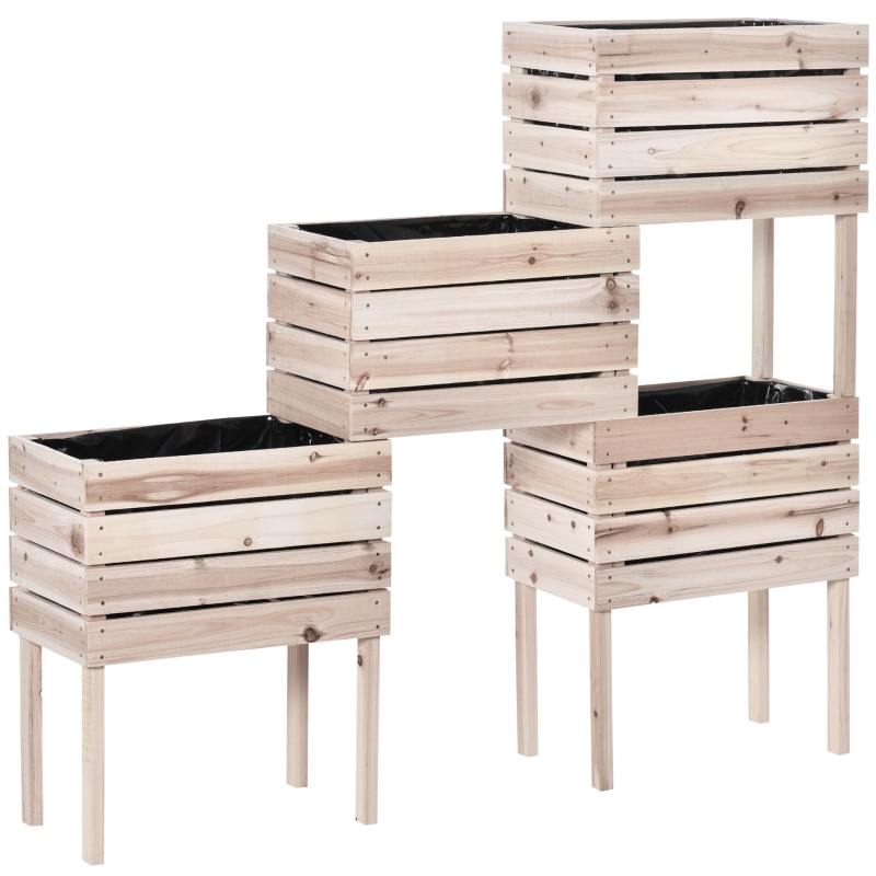 4-częściowa podwyższona grządka z drewna 4 kombinacje ogród balkon 50 x 30 x 60 cm kolor naturalny