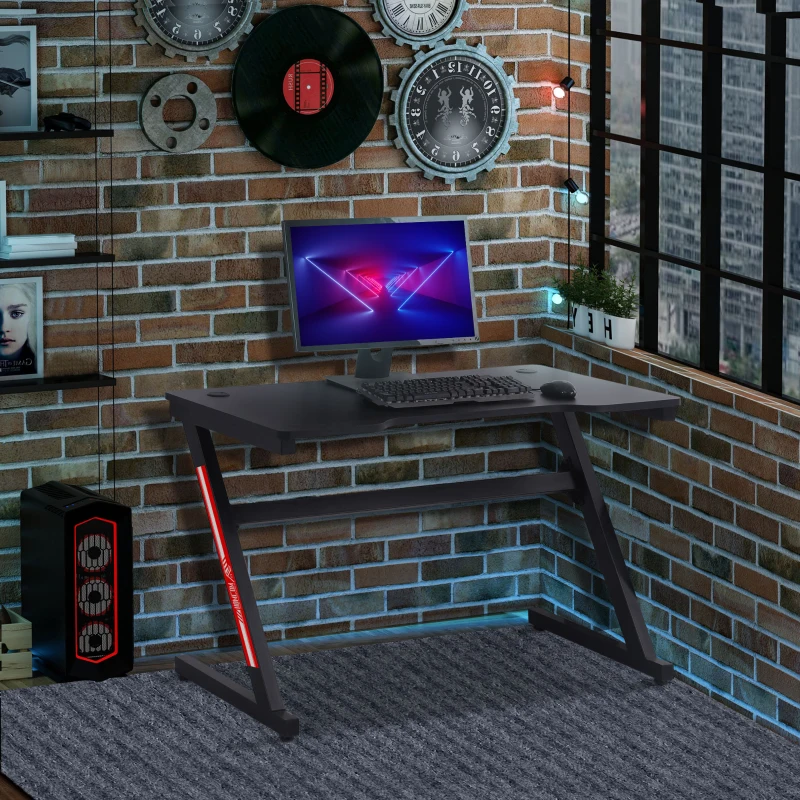 HOMCOM Small Gaming Desk, 1.2m Z-Shaped Racing Style Home Office Computer Table with 2 Cable Managements Black