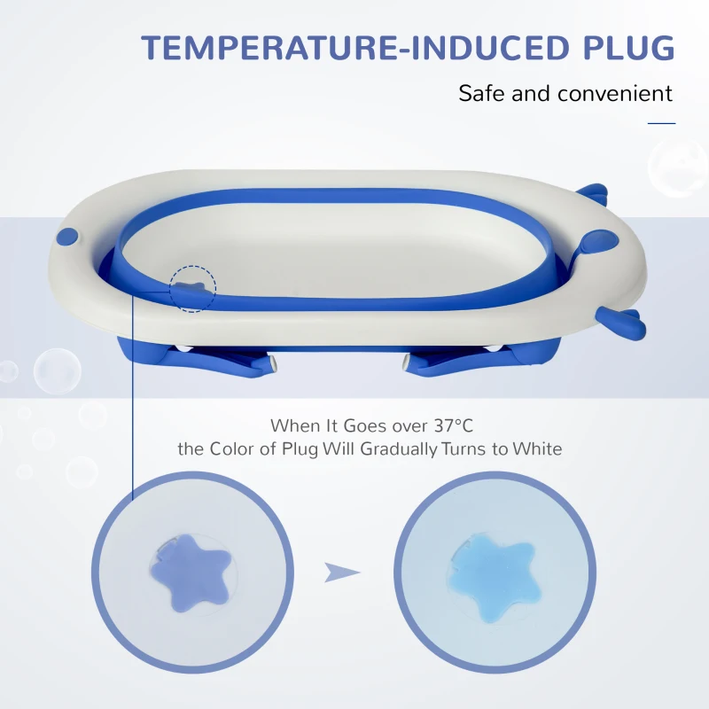 HOMCOM Foldable Portable Baby Bath Tub w/ Temperature-Induced Water Plug for 0-3 years