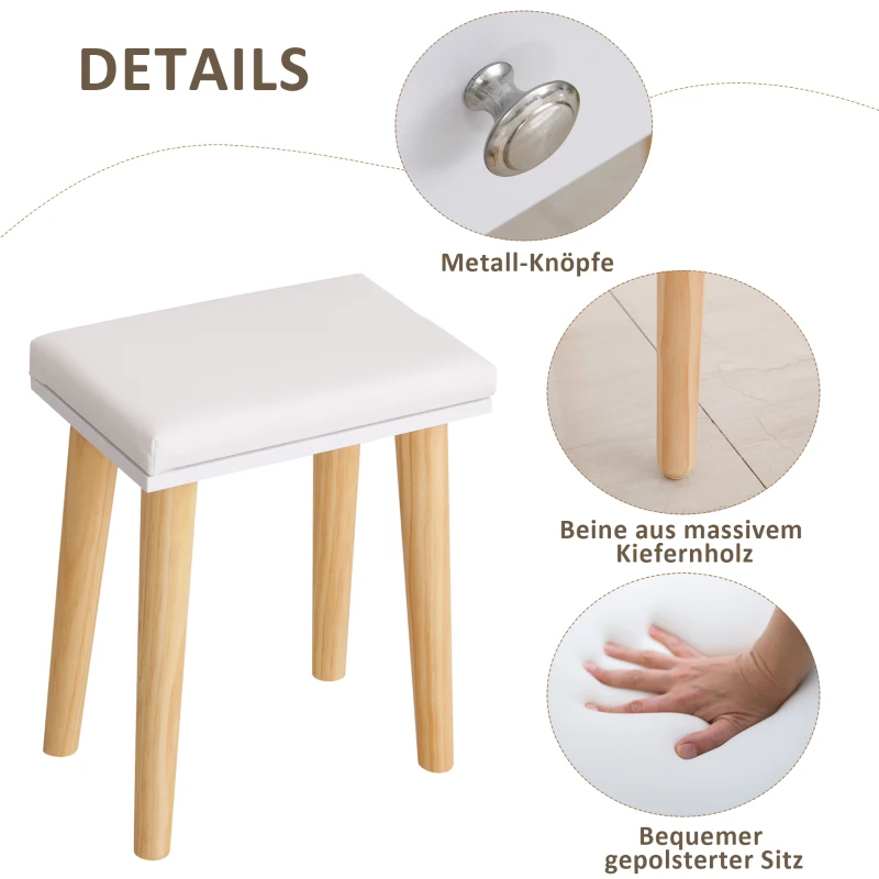 Toaletka stolik na kosmetyki z taboretem drzwiami z lustrem 2 szuflady kolor biały