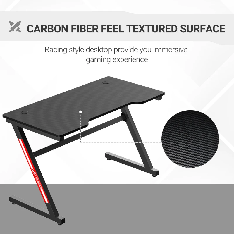 HOMCOM Small Gaming Desk, 1.2m Z-Shaped Racing Style Home Office Computer Table with 2 Cable Managements Black