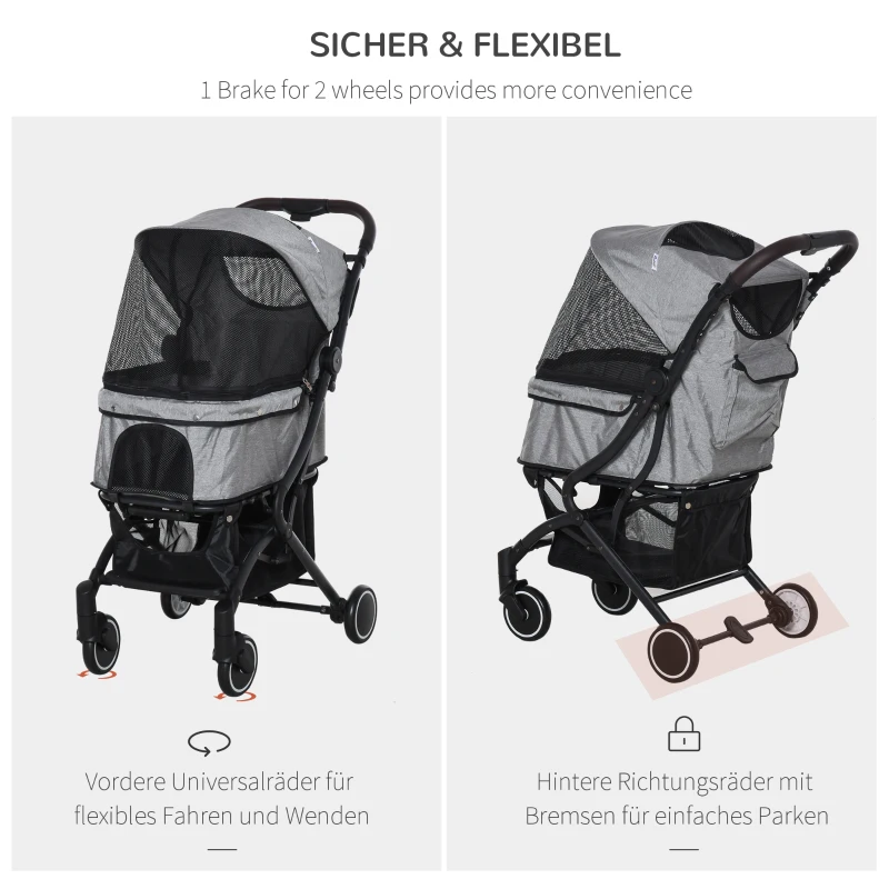 Wózek dla psa wózek dla psów wózek dla kotów z torbą na zakupu składany aluminium szary