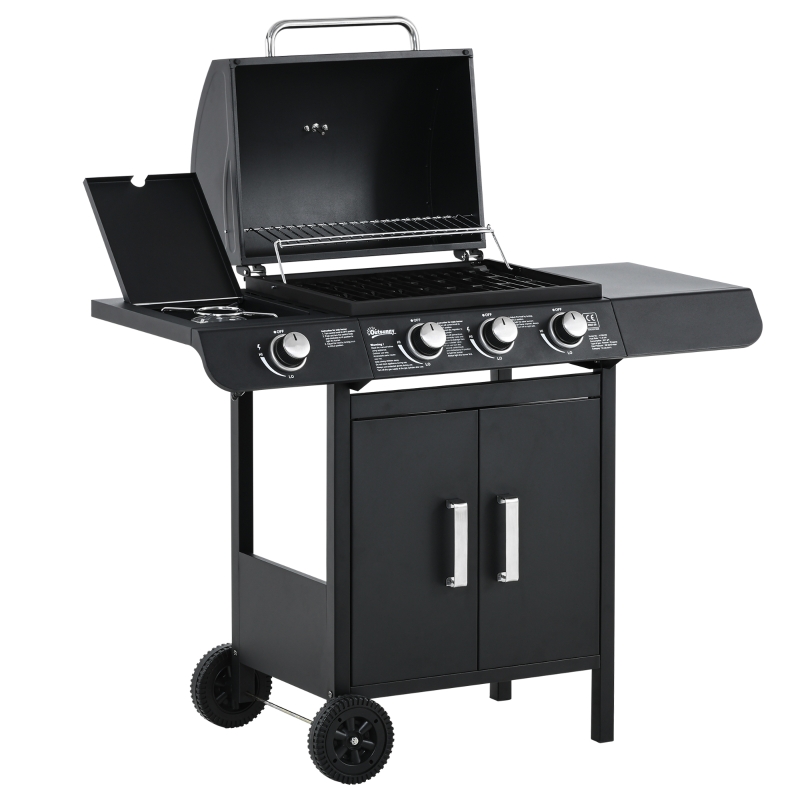 Grill gazowy grill na kółkach z 4 palnikami szafka wielofunkcyjny metal czarny