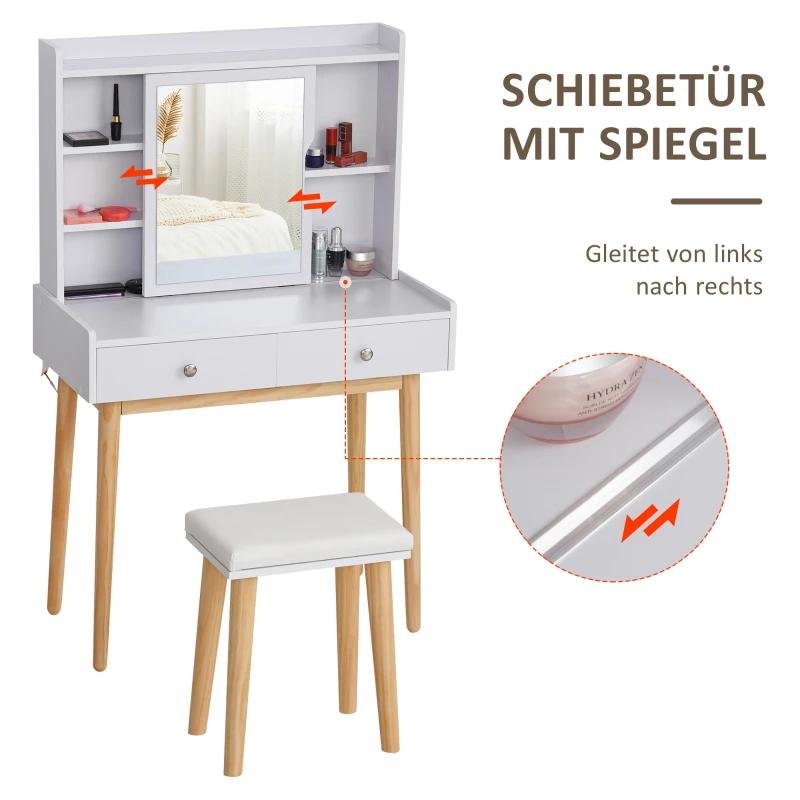 Toaletka stolik na kosmetyki z taboretem drzwiami z lustrem 2 szuflady kolor biały
