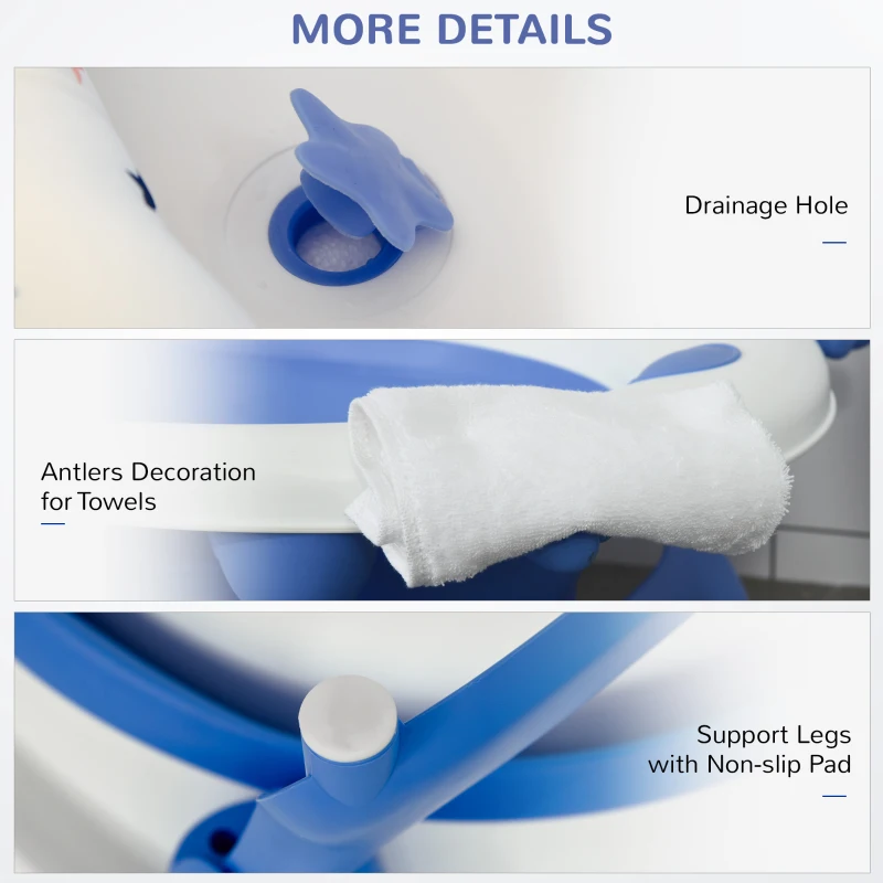 HOMCOM Foldable Portable Baby Bath Tub w/ Temperature-Induced Water Plug for 0-3 years