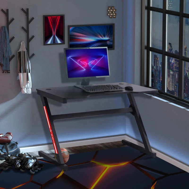 HOMCOM Small Gaming Desk, 1.2m Z-Shaped Racing Style Home Office Computer Table with 2 Cable Managements Black