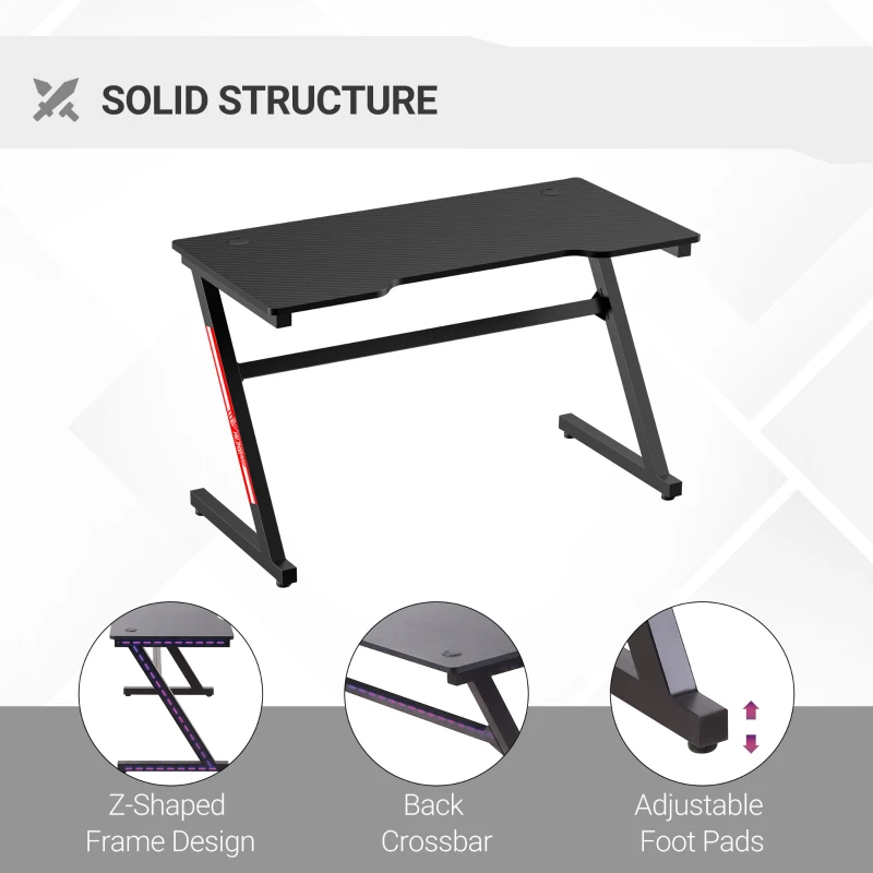 HOMCOM Small Gaming Desk, 1.2m Z-Shaped Racing Style Home Office Computer Table with 2 Cable Managements Black