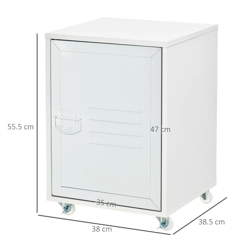 HOMCOM Rolling Storage Cabinet File Cabinet With Adjustable Shelf, Metal Door White