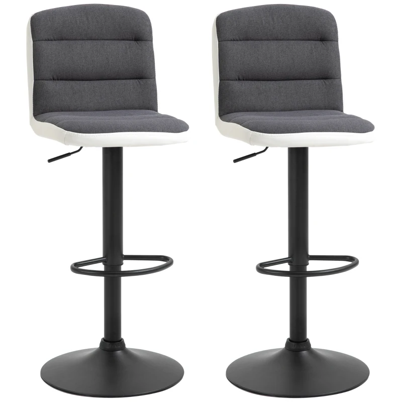 HOMCOM Bar stool Set of 2 Armless Adjustable Height Upholstered Bar Chair Dark Grey
