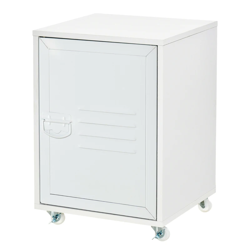 HOMCOM Rolling Storage Cabinet File Cabinet With Adjustable Shelf, Metal Door White