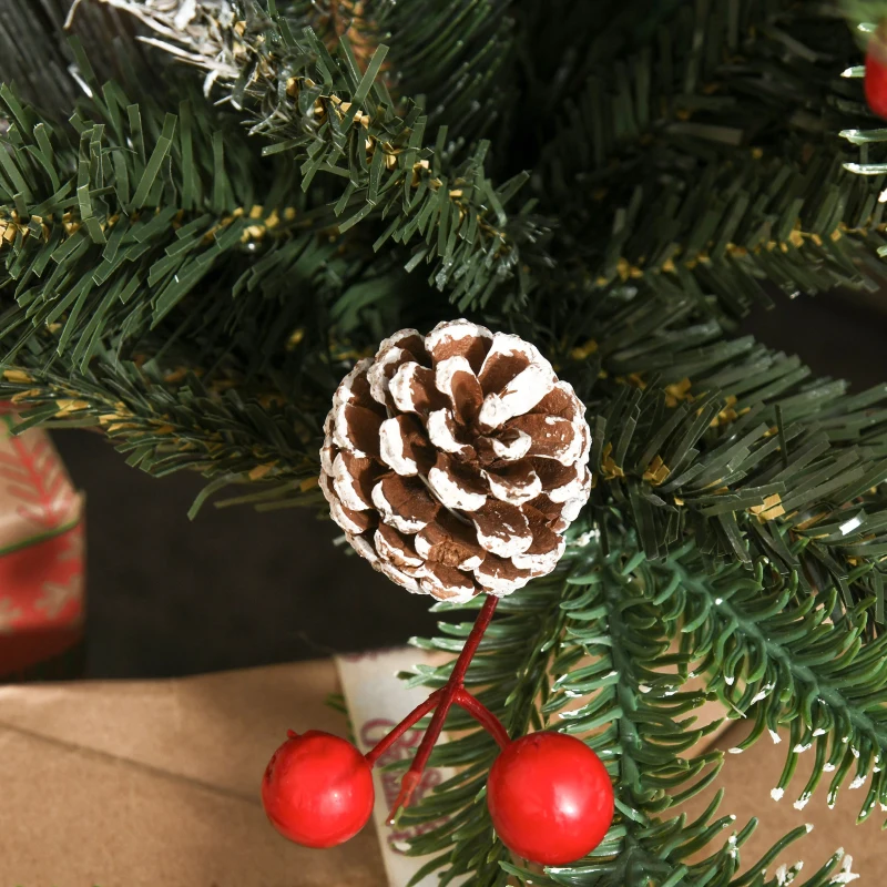 HOMCOM 4FT Artificial Snow Dipped Christmas Tree Xmas Pencil Tree Holiday Home Party Decoration with Foldable Feet Red Berries White Pinecones, Green