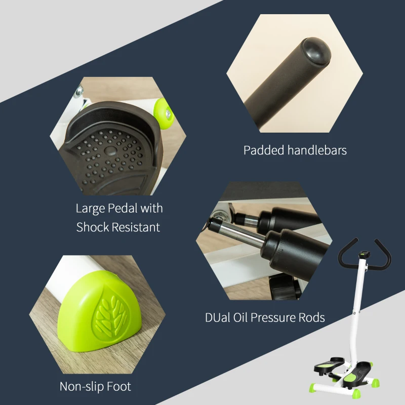 HOMCOM Twister Stepper, Step Machine Aerobic Exercise Workout Machine with Adjustable Resistance, LCD Screen & Handlebars, White