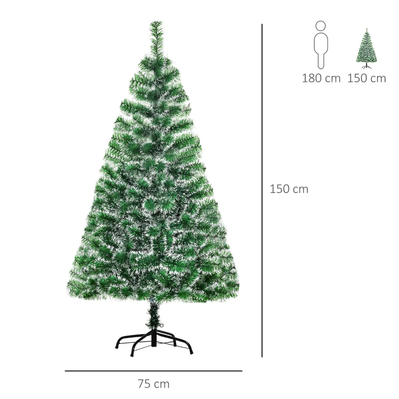 HOMCOM Artificial Christmas Tree Indoor Christmas Tree Artificial Decoration Xmas Gift with Metal Stand 416 Tips 1.5M - Green