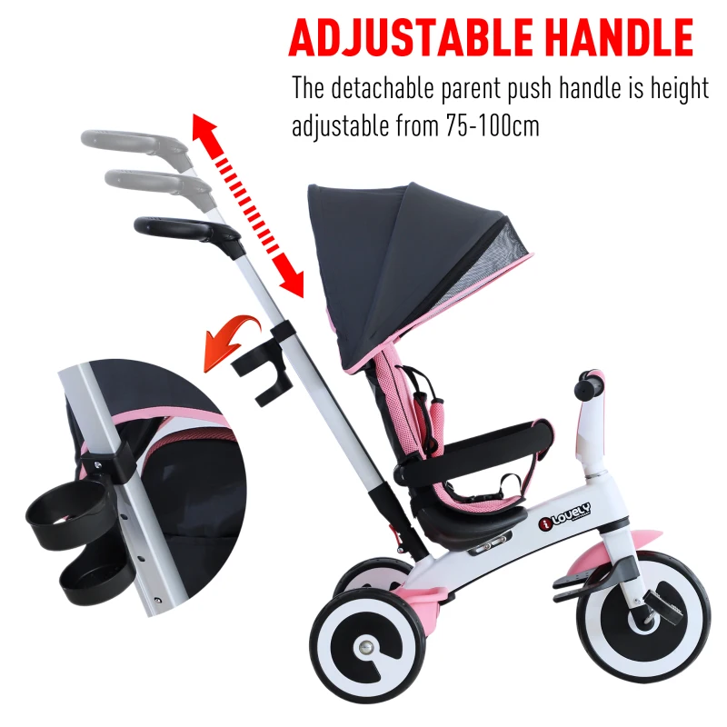 HOMCOM Baby Tricycle Children's Trike 4 In 1 Stroller Canopy 3 Wheels
