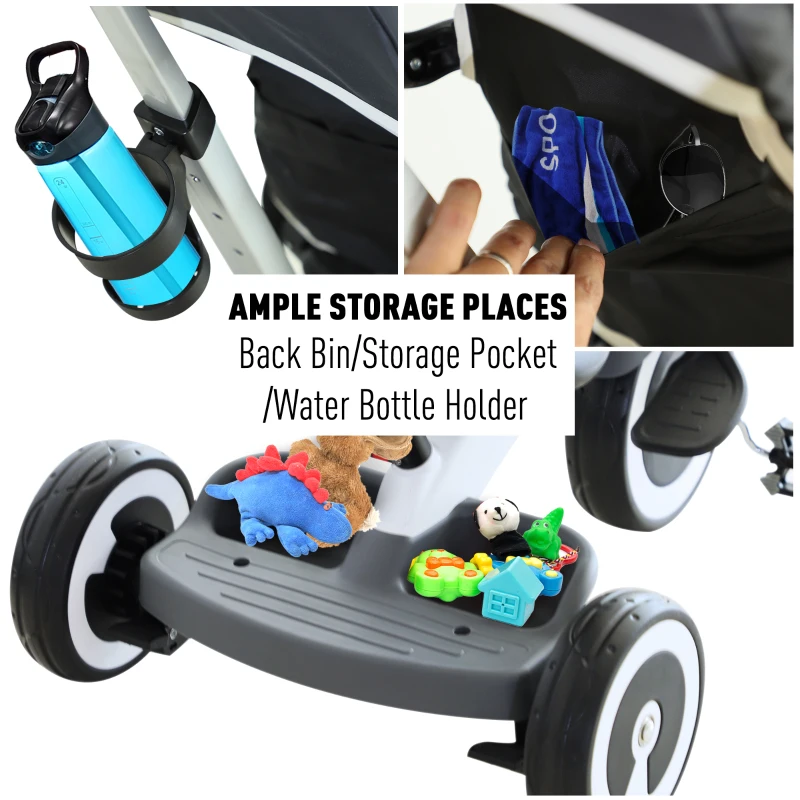 HOMCOM Baby Tricycle Children's 4 In 1 Trikes Kids Stroller W/ Canopy 3 Wheels