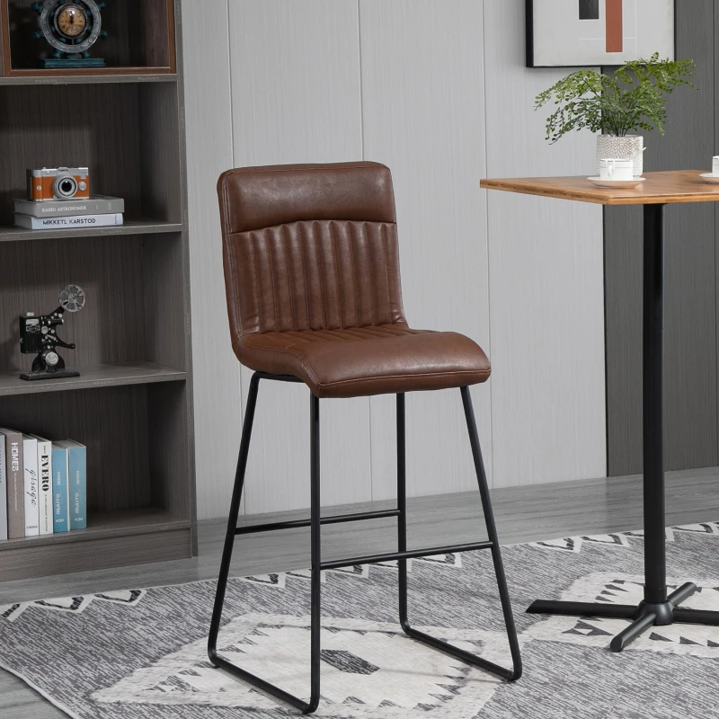 HOMCOM barkruk barstoelen met rugleuning eetkamerstoelen PU kunstleer foam metaal bruin + zwart 54 x 57 x 112 cm