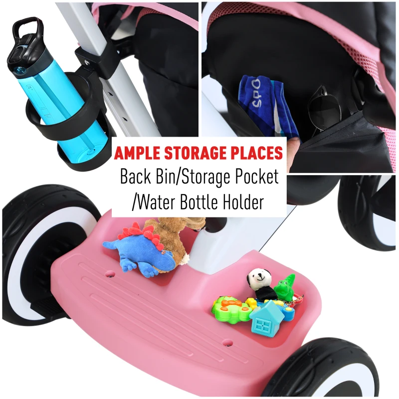 HOMCOM Baby Tricycle Children's Trike 4 In 1 Stroller Canopy 3 Wheels