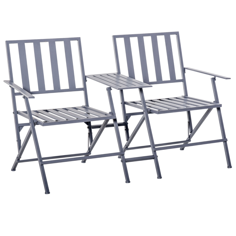 Outsunny 2 Seat Garden Chair Bench Folding Loveseats w/Coffee Table Outdoor Patio