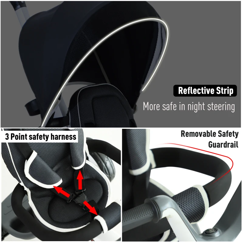 HOMCOM Baby Tricycle Children's 4 In 1 Trikes Kids Stroller W/ Canopy 3 Wheels