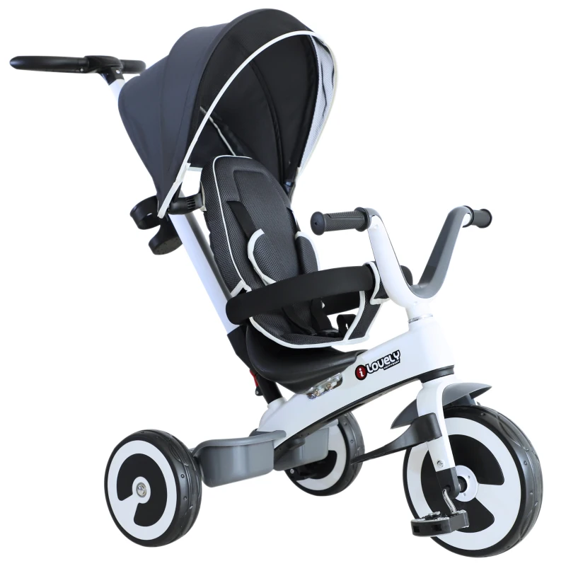 HOMCOM Baby Tricycle Children's 4 In 1 Trikes Kids Stroller W/ Canopy 3 Wheels