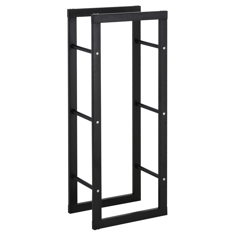 HOMCOM Metal Rust-Resistant Firewood Log Rack Black