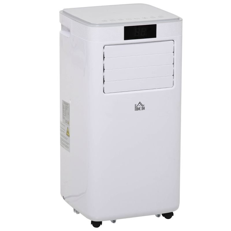HOMCOM Aire Acondicionado Portátil 8000Btu 4 en 1 Refrigerador Ventilador Deshumidificador 2 Velocidades con Pantalla LED Control Remoto Temporizador Silencioso 900W 38x35x70,5 cm Blanco