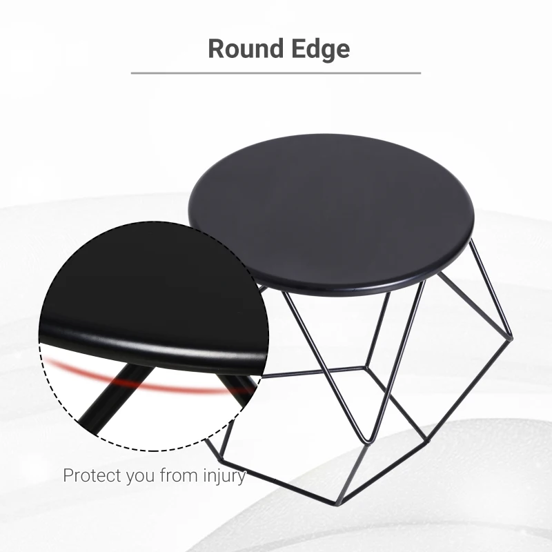 HOMCOM Round Side Table, Minimalist End Table with Steel Frame, Small Coffee Table for Living Room, Bedroom, Black