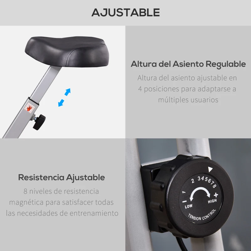 HOMCOM Bicicleta Estática Plegable con 8 Niveles de Resistencia Magnética Ajustable Bicicleta de Ejercicio Fitness con Pantalla LCD Pulsómetro y Sillín Regulable Carga 110 kg 86x47x112 cm Verde