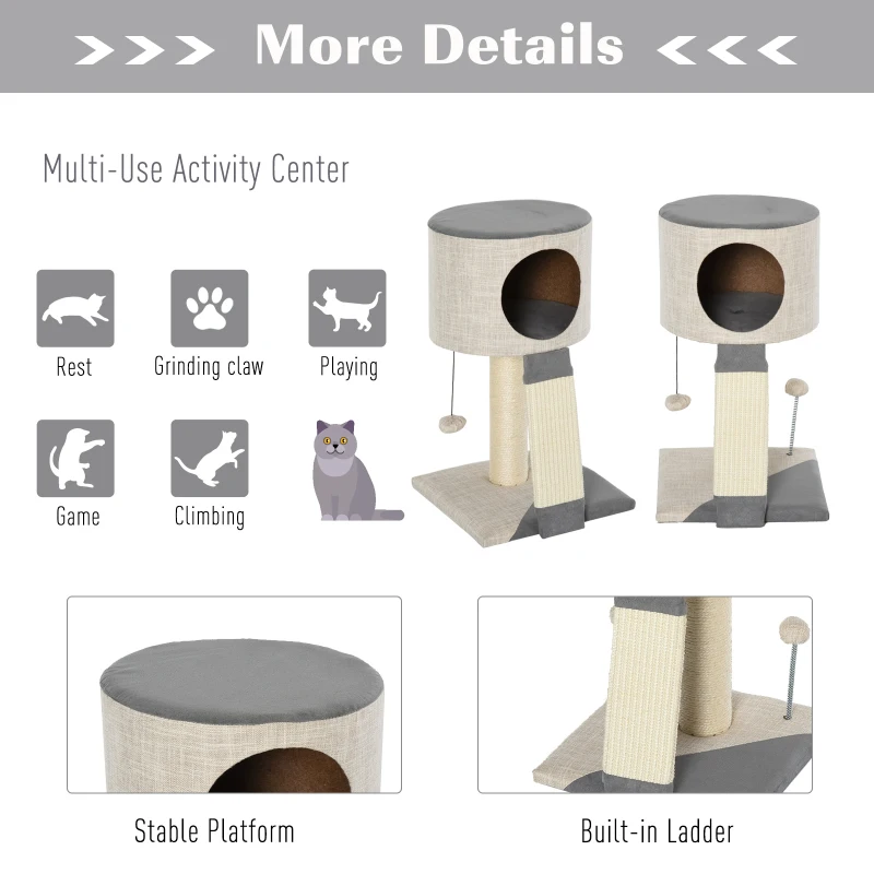 PawHut Cat Tree Tower Activity Center w/ Sisal & Funny Ball Condo