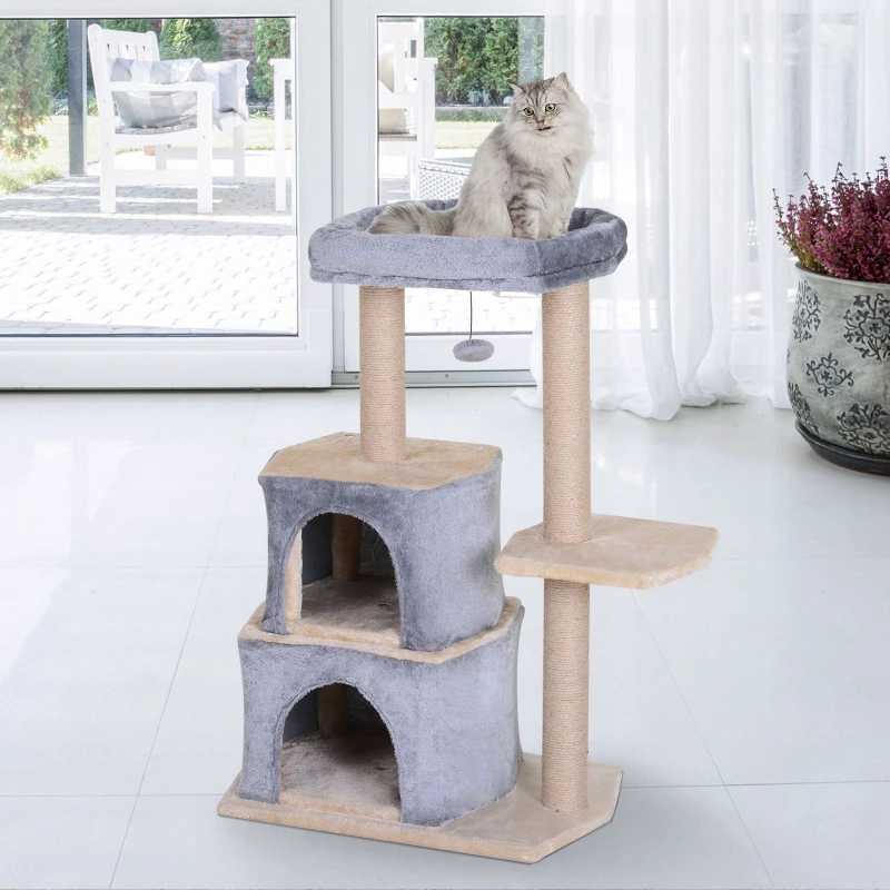 PawHut 92cm Cat Tree Scratching Post for Kitty Grey
