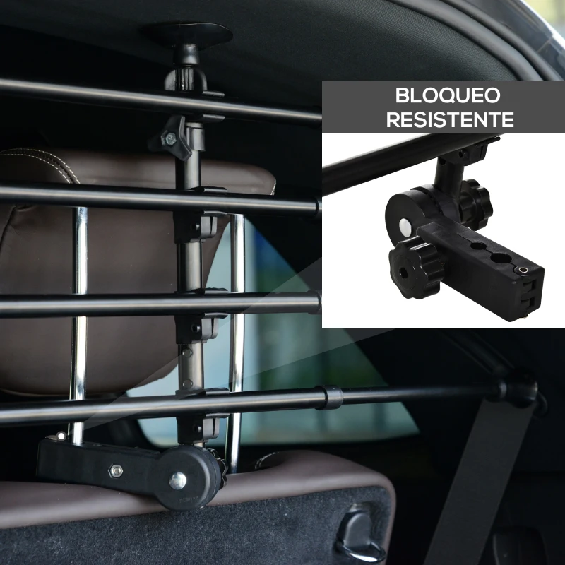 PawHut Reja de Seguridad de Coche para Perros Ajustable en Ancho y Altura 85-140x30-50 cm Rejilla Separadora para Maletero de Coche Universal de Metal para Mascotas Negro