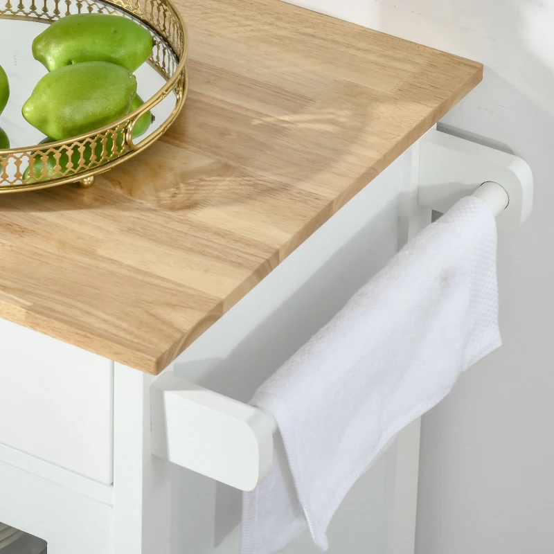 Wózek kuchenny szafka kuchenna na kółkach szuflada MDF drewno kauczukowe kolor biały + dąb