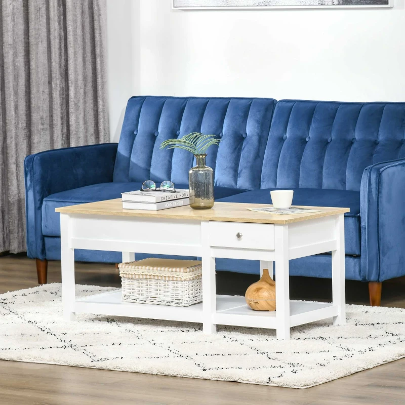 Stolik kawowy stolik z szufladami ładny design MDF kolor biały + dąb