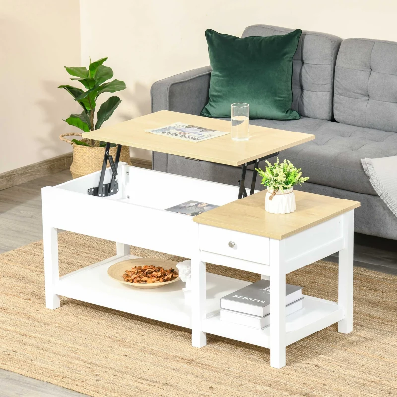 Stolik kawowy stolik z szufladami ładny design MDF kolor biały + dąb