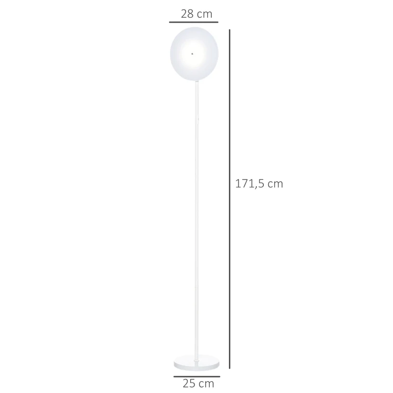 HOMCOM Lámpara de Pie LED 18 W/1800 lm con 3 Color Temperatura Cabezal Giratorio y Base de Metal Lámpara de Lectura Moderna para Salón Dormitorio Ø28x171,5 cm Blanco