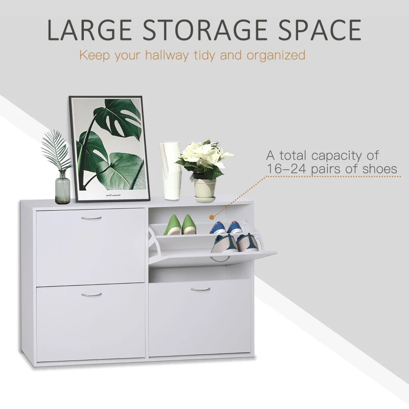 HOMCOM Wooden Modern Design 4 Drawer Shoes Cabinet Pull Down Shelf Storage Organiser - White