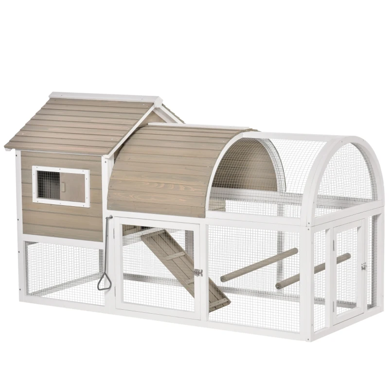 PawHut Wooden Chicken Coop Outdoor Hen House Poultry Cage with Removable Tray Nesting Box Backyard, 167.5 x 109 x 100cm, Grey