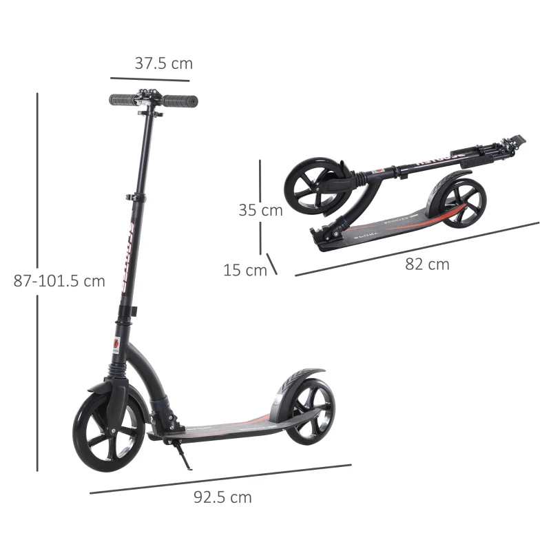 HOMCOM Foldable Kick Scooter with Double Shock Absorption and Big Wheels, Height Adjustable Aluminium Frame Big Wheel Scooter for 14+ Teens Adult - Black