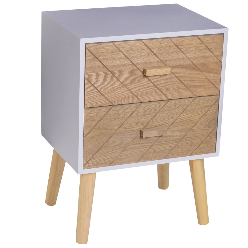 HOMCOM Nordic Style 2 Drawers Side Cabinet Wooden Bedside Table Storage Chest Scandinavian Home Furniture
