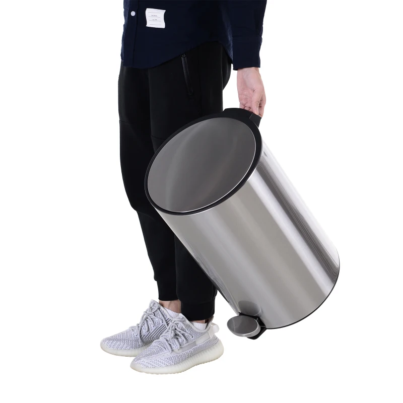 HOMCOM 20L T430 D30.8 x 48.7 H cm Step-on Trash Can Stainless Steel Round Garbage Bin Silent Gentle Open and Close Dustbin with Pedal